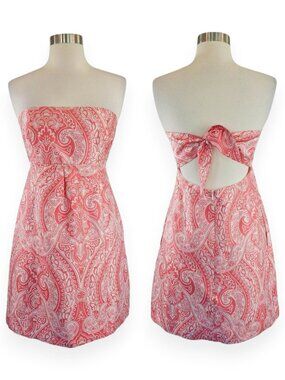 Molly B 100% Silk Pink White Floral Empire Waist Strapless Tie Back Dress 4